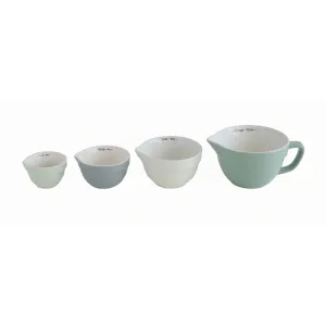 1-1/2, 1, 1/2, 1/4 Cup Stoneware Batter Bowl Shaped Measuring Cups, Set of