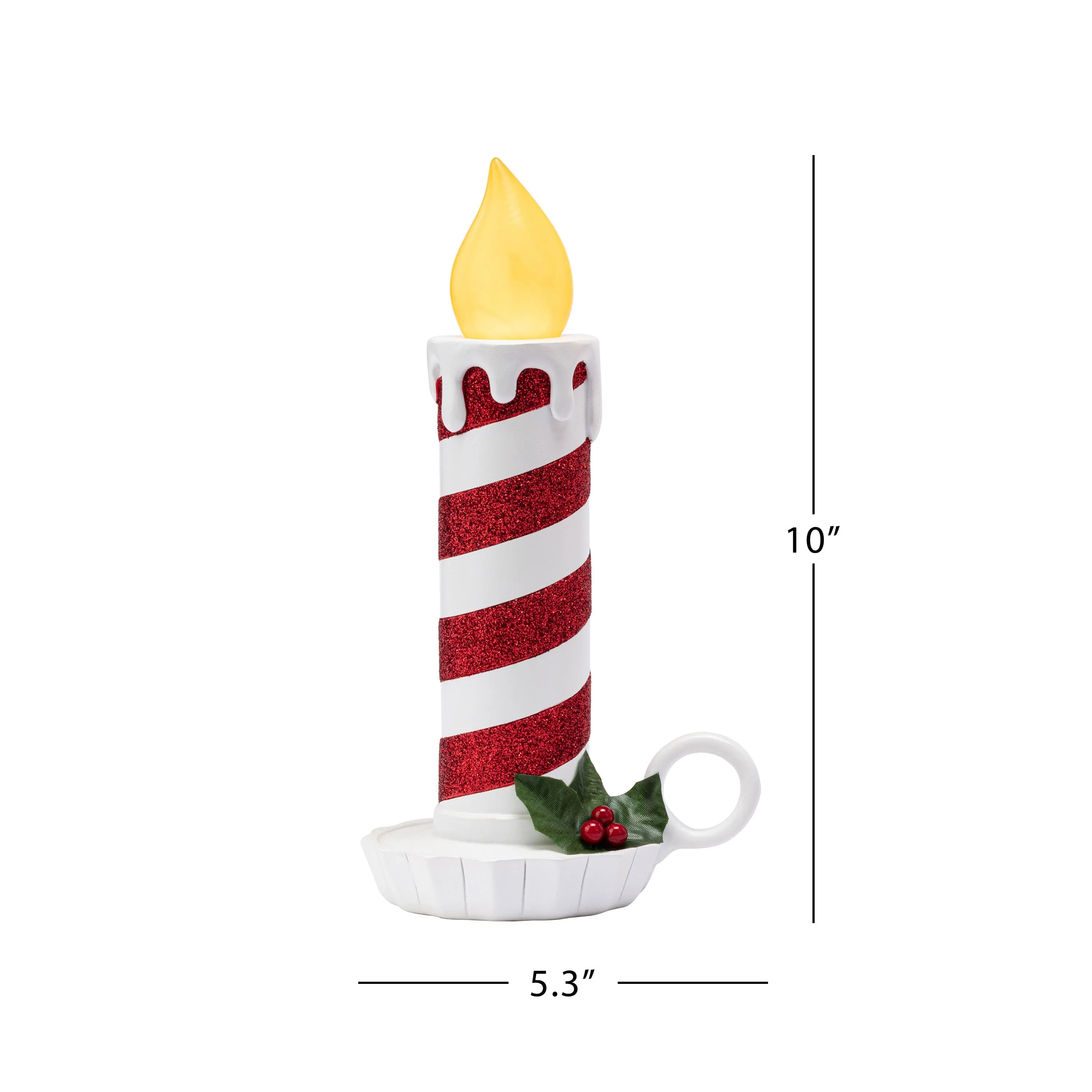 10 in. Set of 2 Flickering LED Striped Candles - Red and White