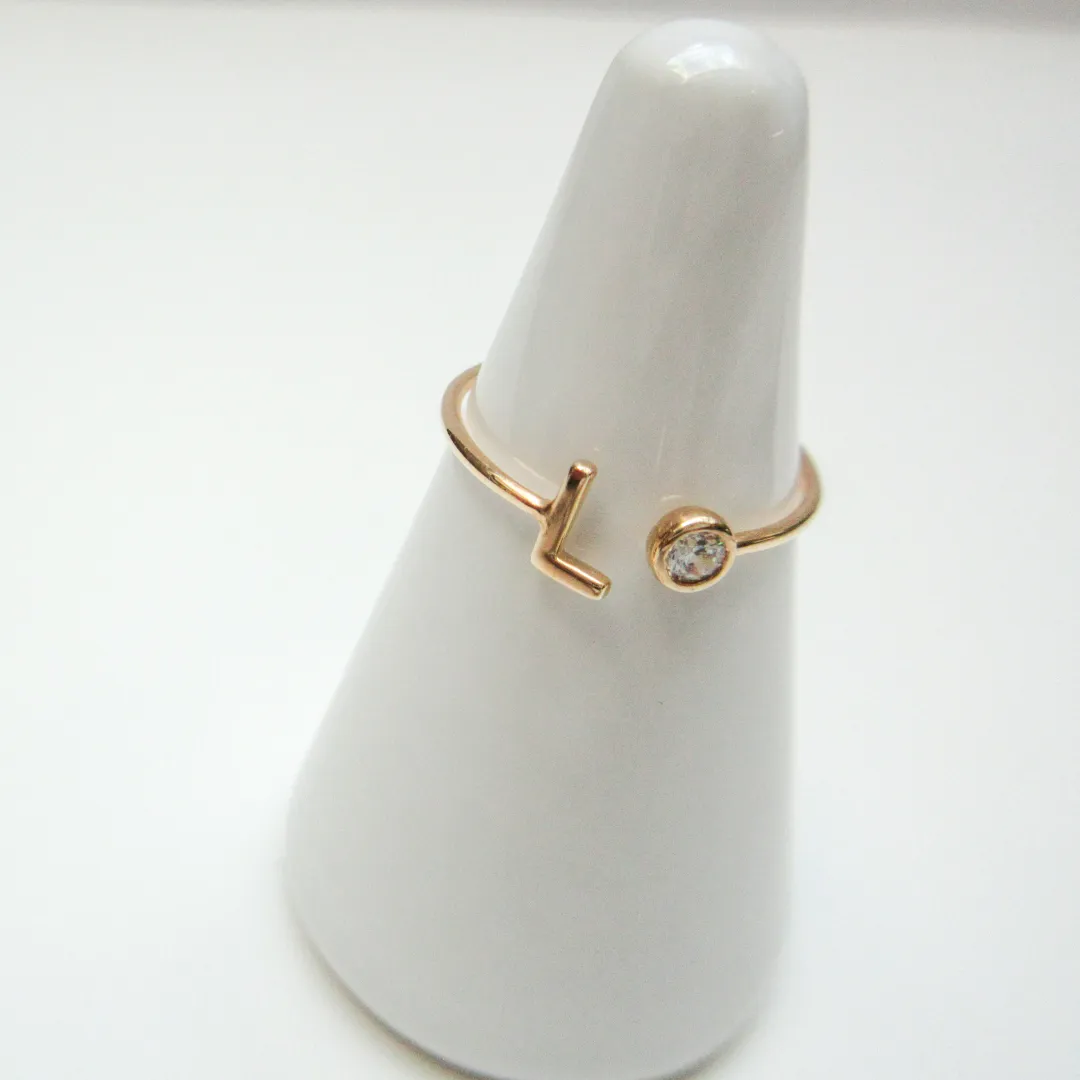 10kt Yellow Gold Mini Block initial rings with floating CZ stone