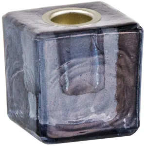 1.25" Mini Glass Candle Holder Cube - Black