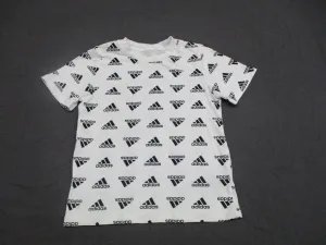 Adidas Logo Print Short Sleeve Athletic Tee Shirt Crew Neck Cotton White 5 Boys