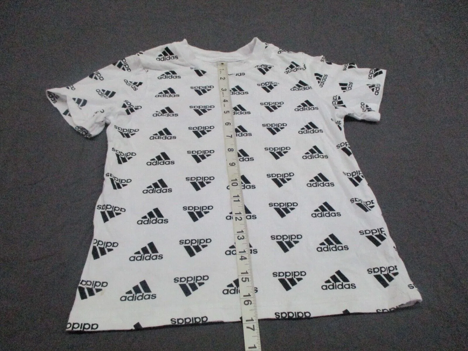 Adidas Logo Print Short Sleeve Athletic Tee Shirt Crew Neck Cotton White 5 Boys