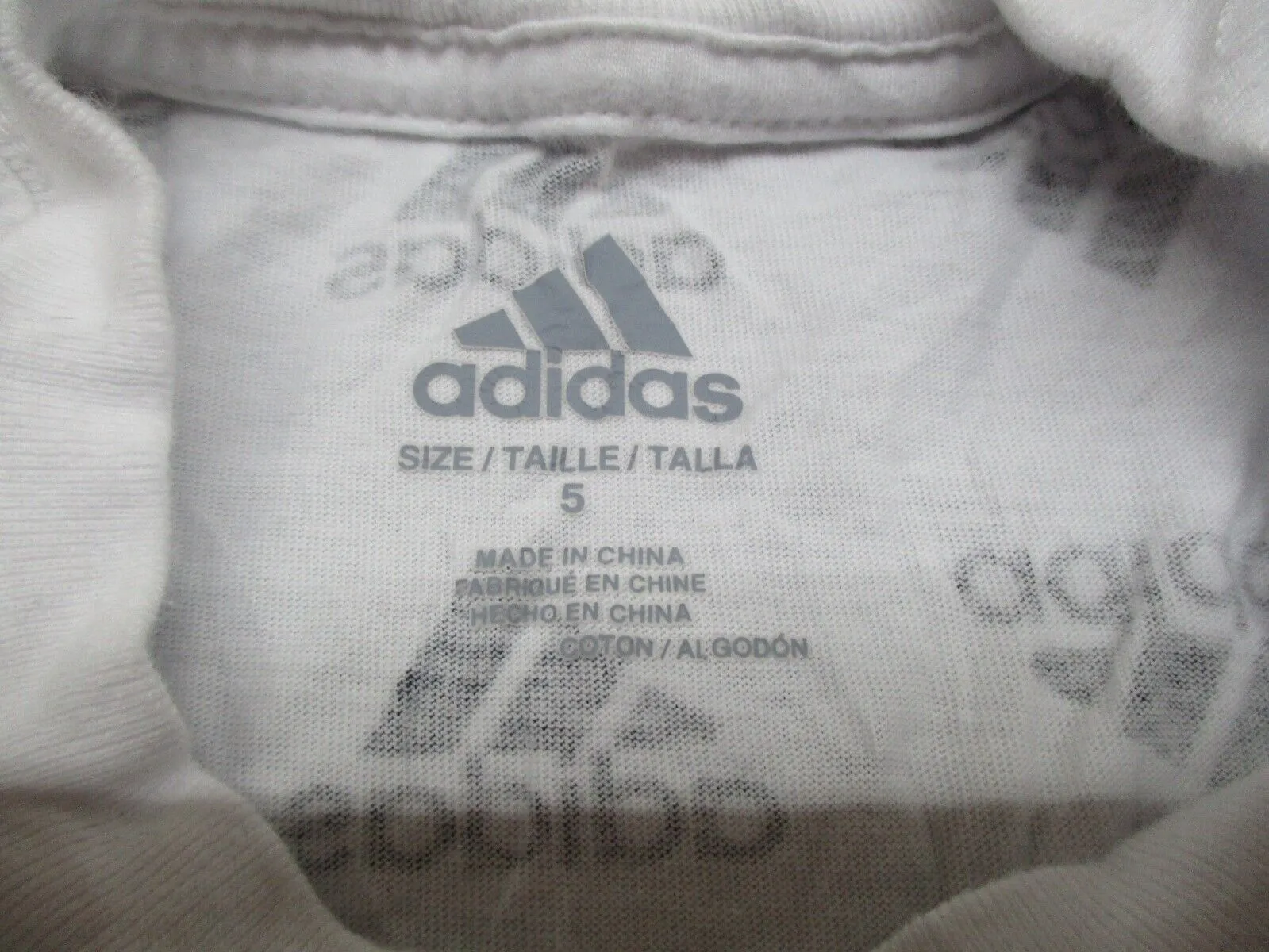 Adidas Logo Print Short Sleeve Athletic Tee Shirt Crew Neck Cotton White 5 Boys