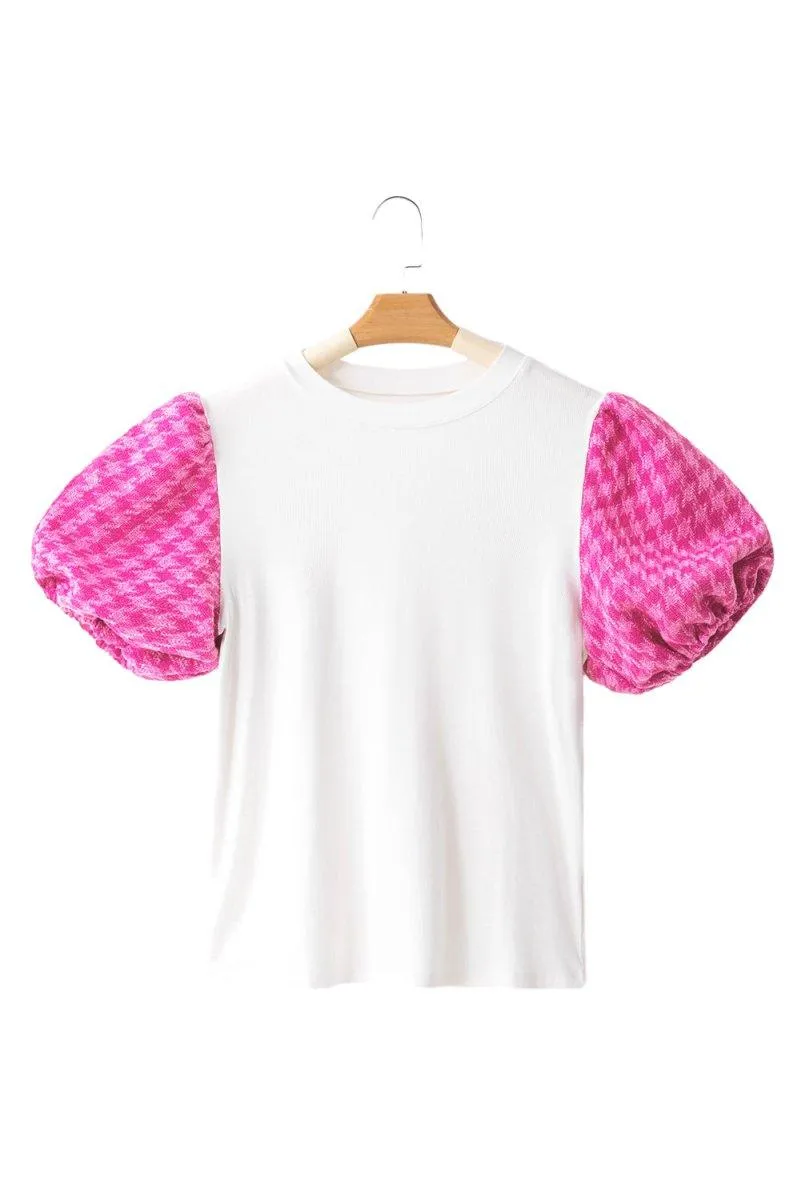 Amanda Hot Pink Zigzag Puff Sleeve Top