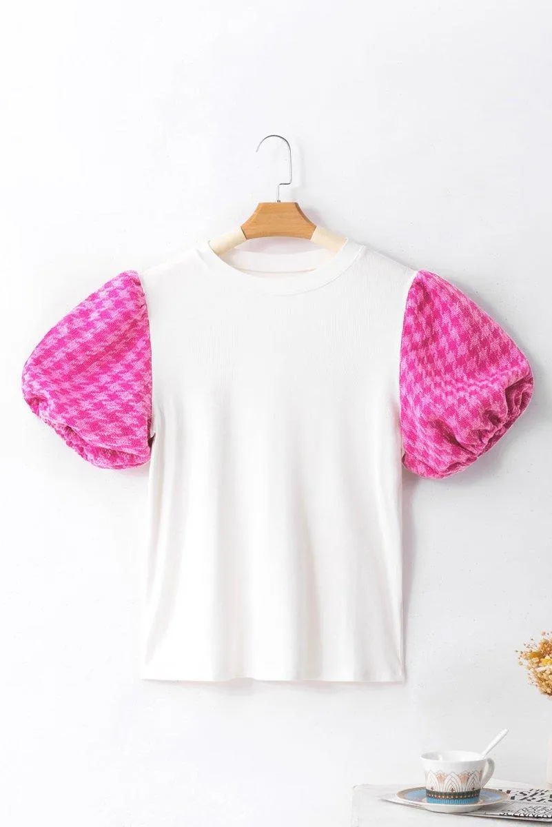 Amanda Hot Pink Zigzag Puff Sleeve Top