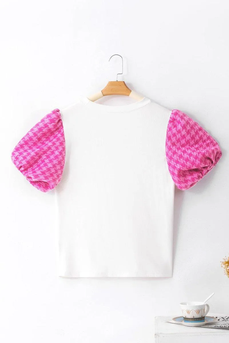 Amanda Hot Pink Zigzag Puff Sleeve Top