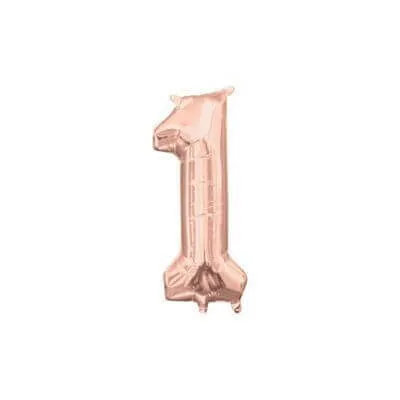 Anagram - 16" Number '1' Mylar Balloon - Rose Gold (Air-Filled)