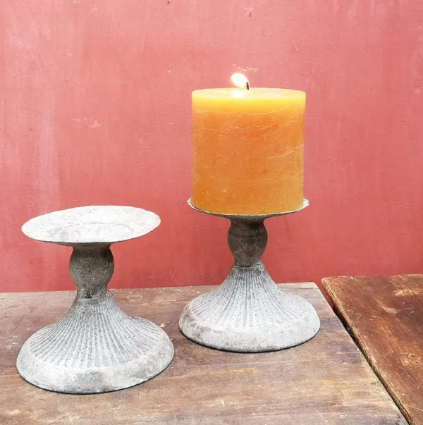 Antique Zinc Pillar Candle Holder - Two Styles