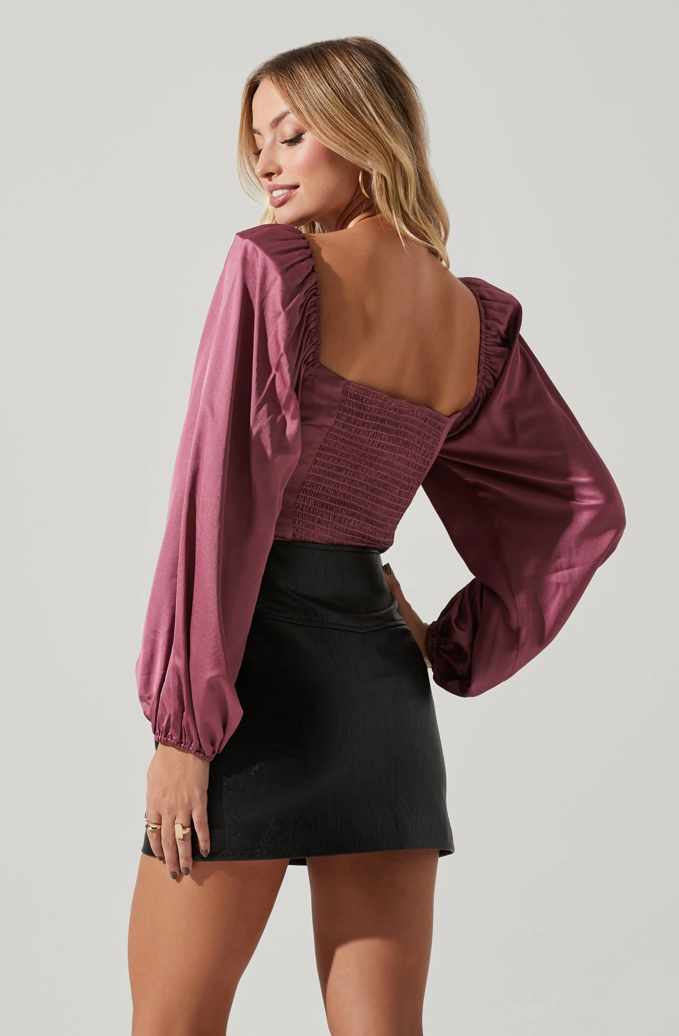 Arleth Satin Sweetheart Long Sleeve Top