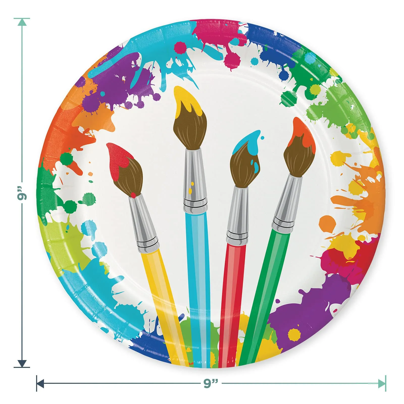 Art Party Supplies - Bright Artist Paint Brush Splatter Paper Dinner Plates, Luncheon Napkins, and Cups (Serves 16)