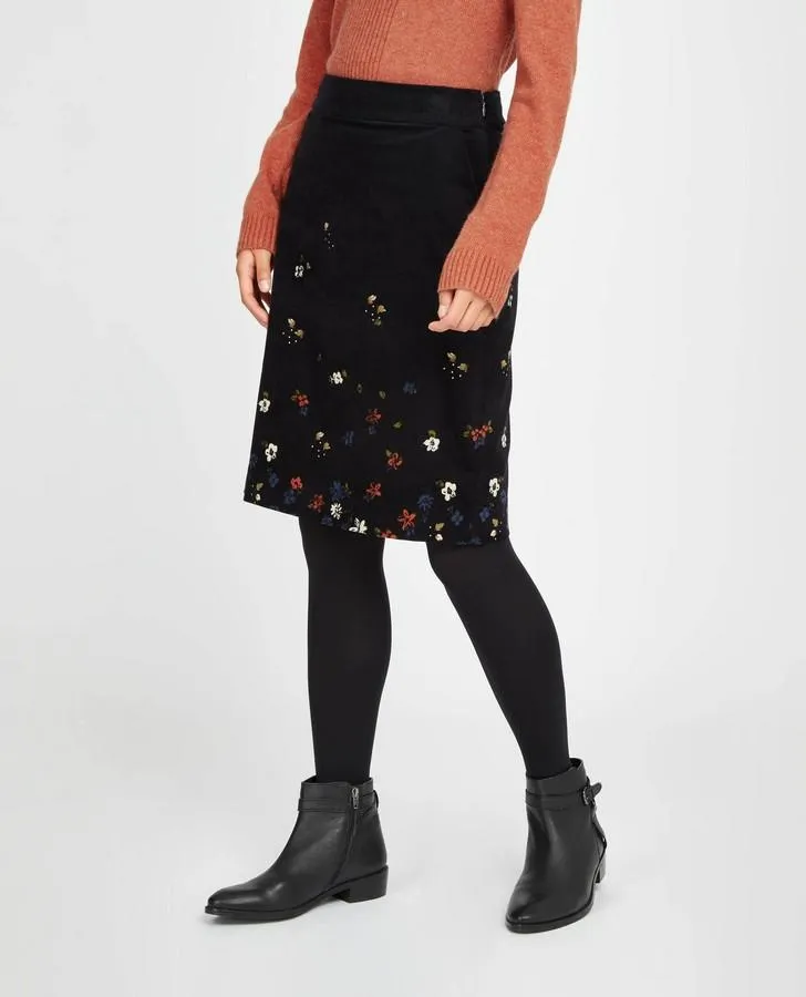 Autumn Placement Printed Velvet A-Line Skirt