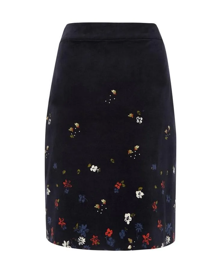 Autumn Placement Printed Velvet A-Line Skirt