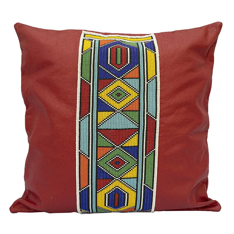 Beaded Leather Pillow Cover | Red Square