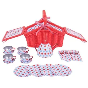 Bigjigs Toys Wooden Toys - Tea set in a picnic basket