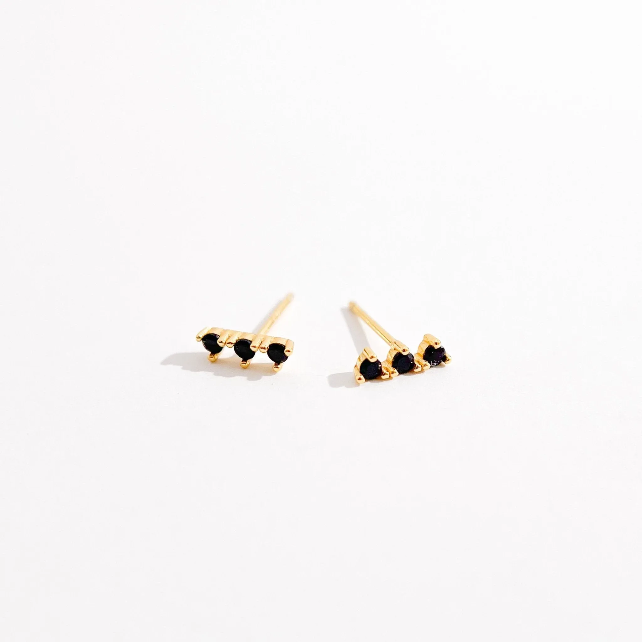 Black Trio Gem Studs in Gold