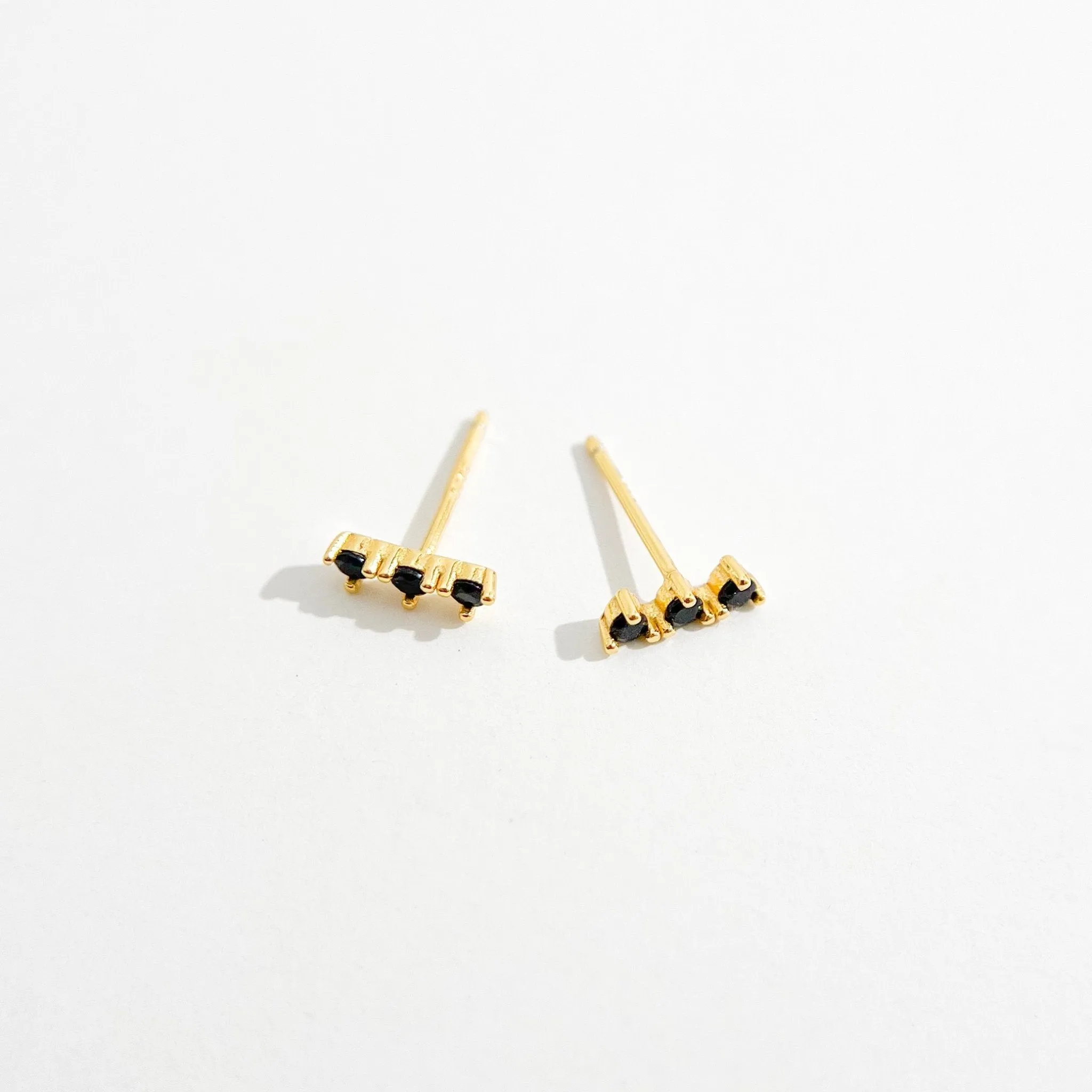 Black Trio Gem Studs in Gold