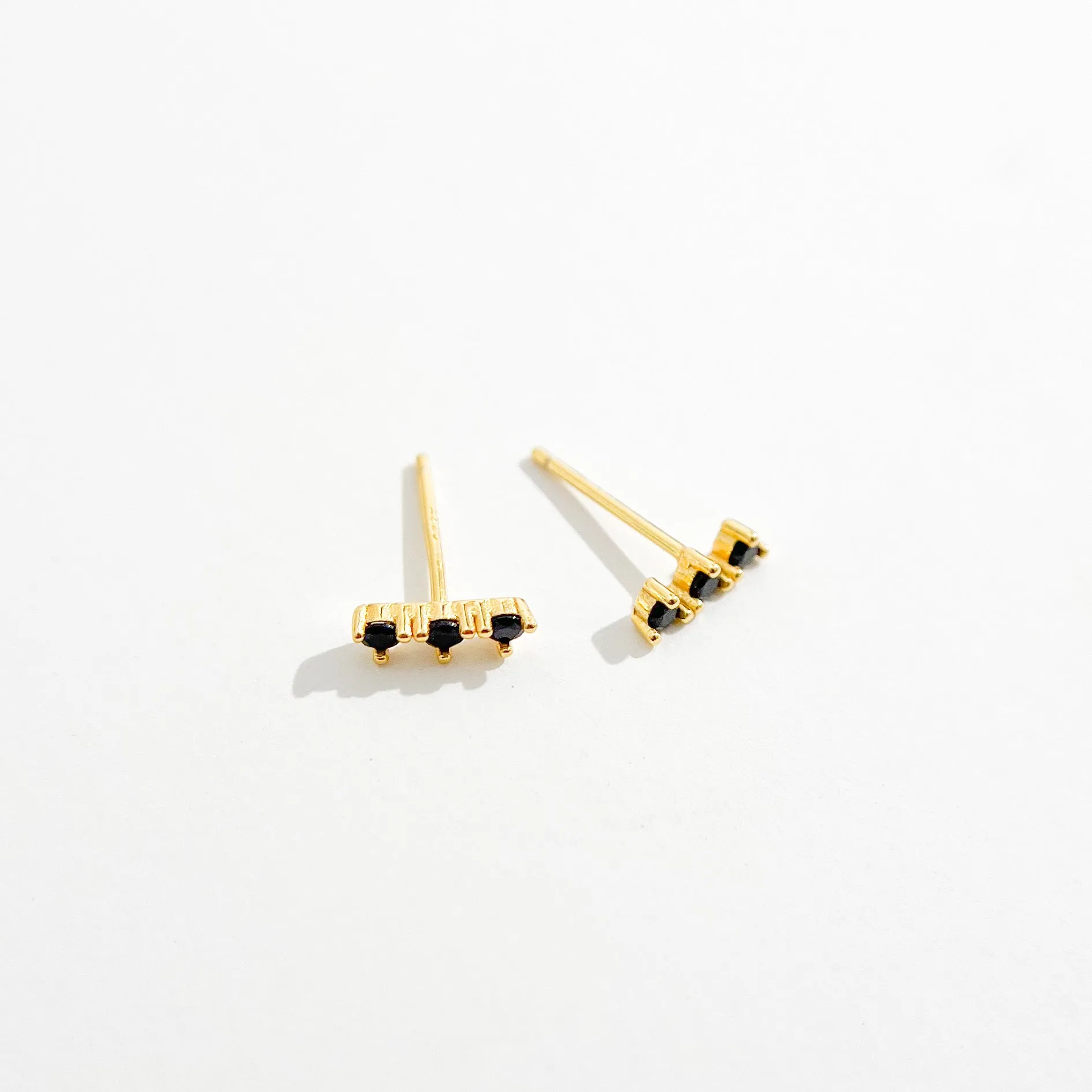 Black Trio Gem Studs in Gold