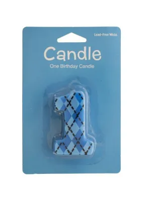 Blue Argyle Numeral 1 Birthday Candle (Available in a pack of 24)