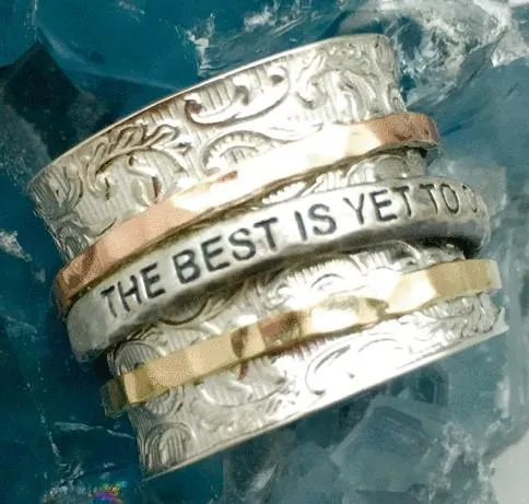 Bluenoemi Israeli Spinner Ring Silver Gold Afirmation Rings "The best is yet to come"