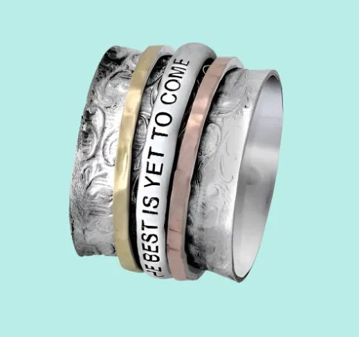 Bluenoemi Israeli Spinner Ring Silver Gold Afirmation Rings "The best is yet to come"