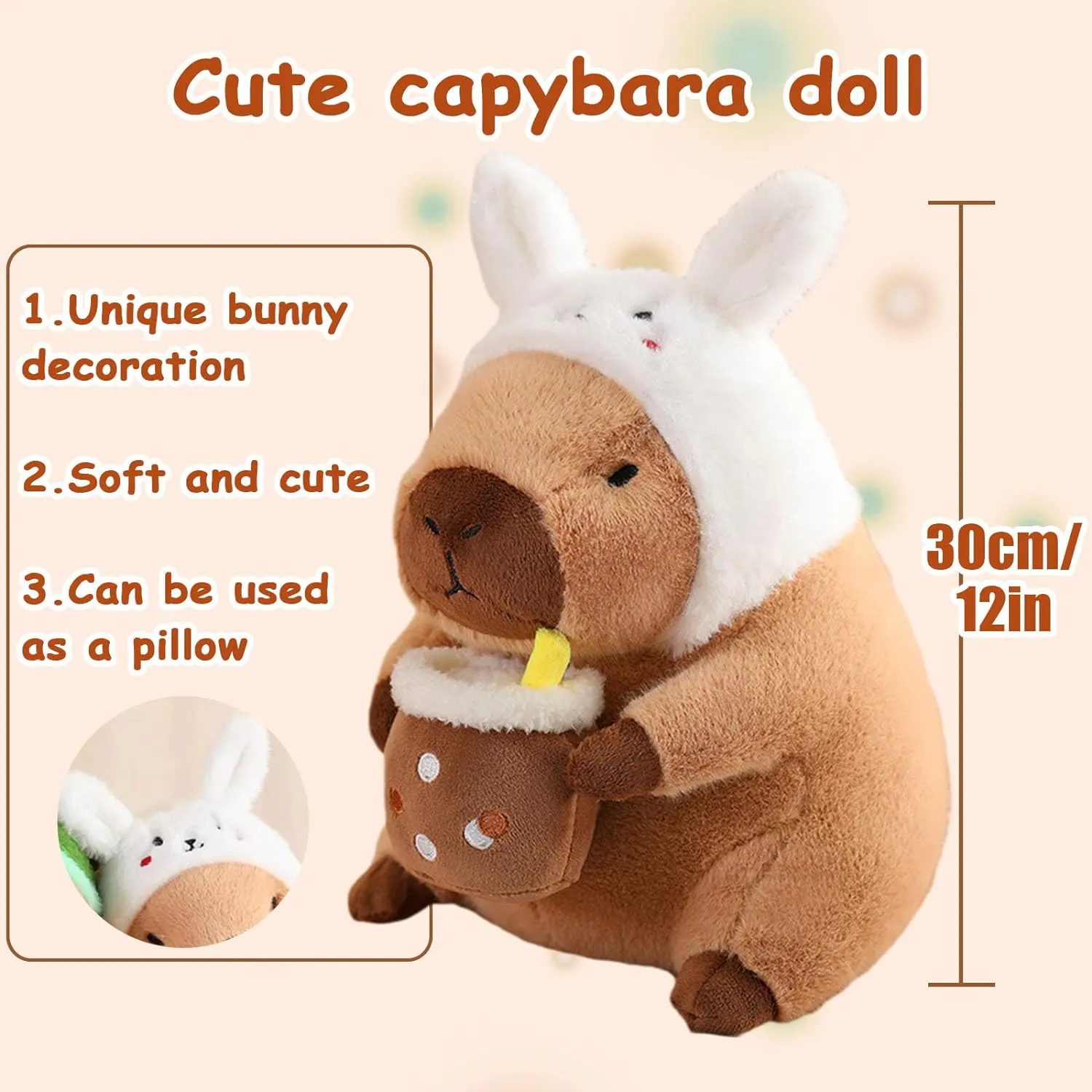 Capybara Wearing Bunny Hat Plush Toy