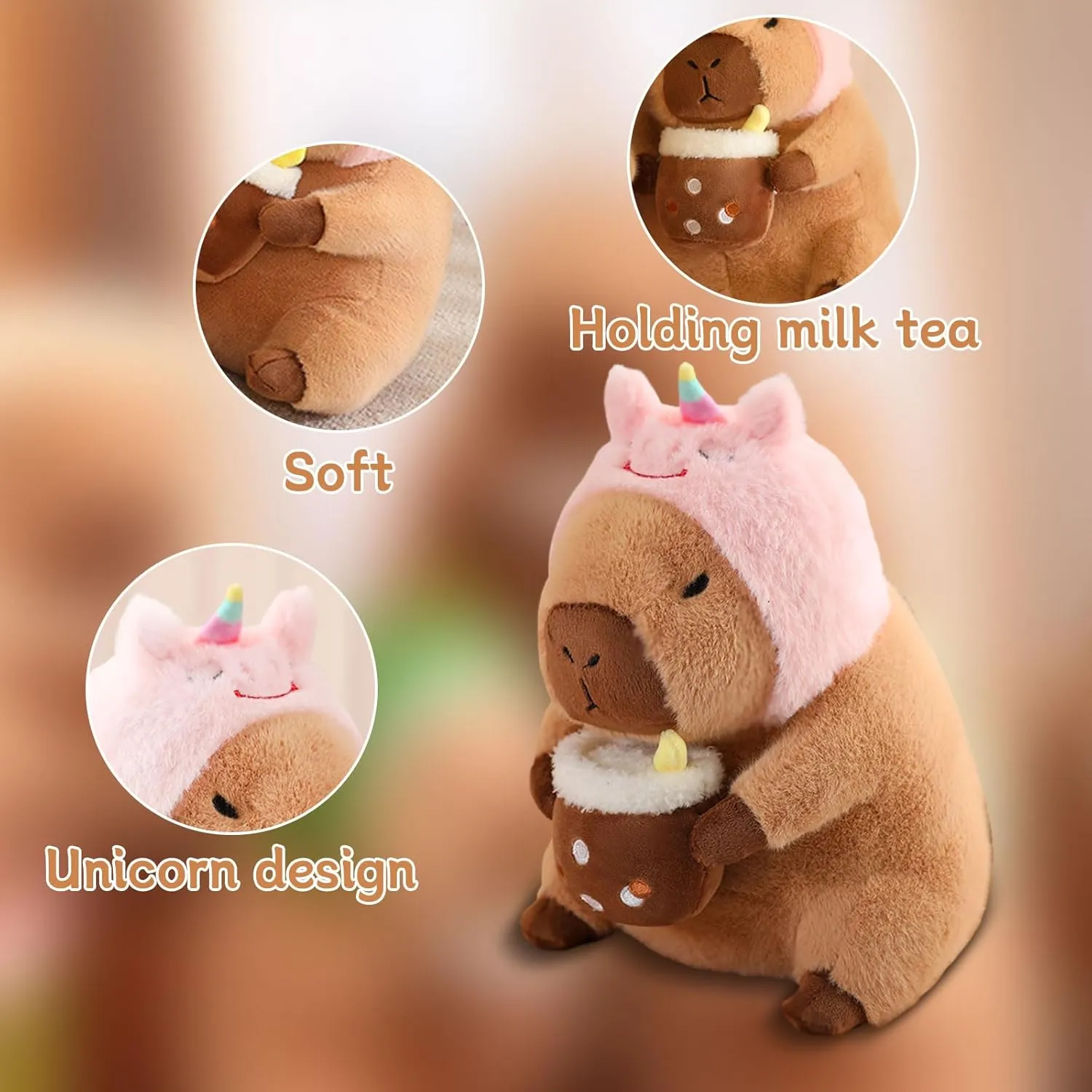 Capybara Wearing Unicorn Hat Plush Toy