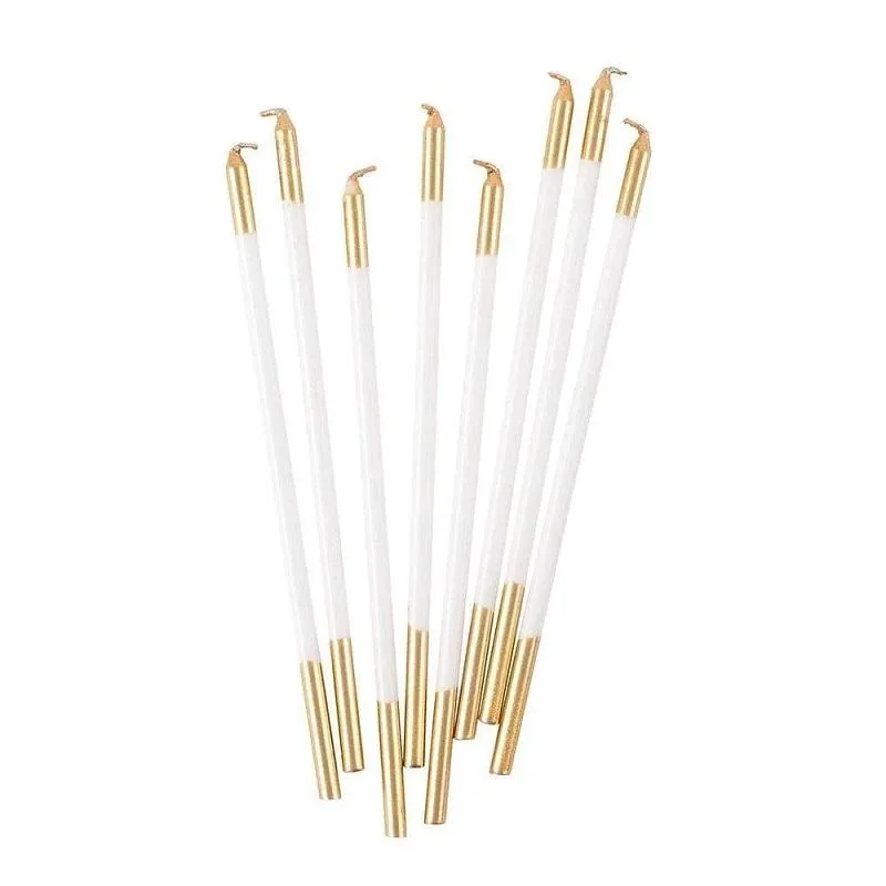 Caspari Slim Birthday Candles in White & Gold - 16 Candles Per Package