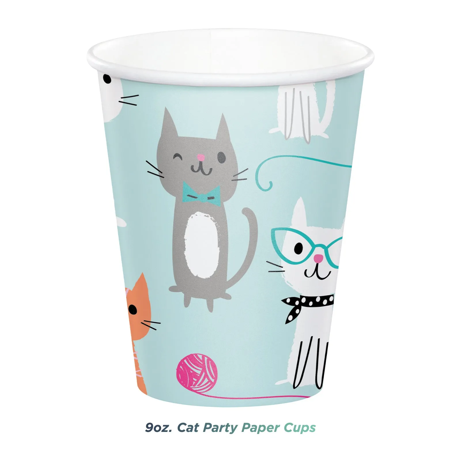 Cat Party Pink Paper Dinner Plates, Napkins, Forks, Cups, Table Cover, and Banner Set (Serves 16)