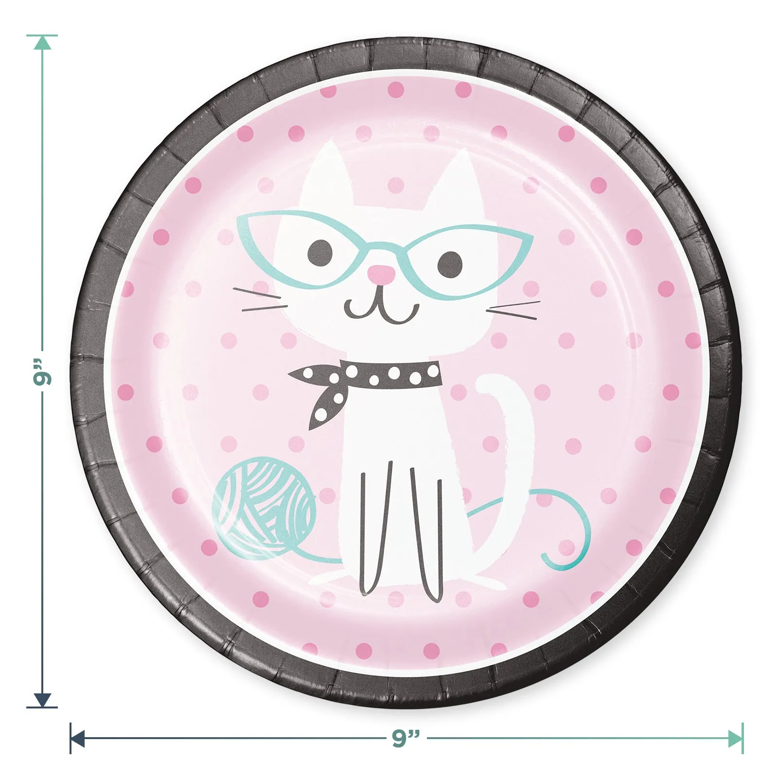 Cat Party Pink Paper Dinner Plates, Napkins, Forks, Cups, Table Cover, and Banner Set (Serves 16)