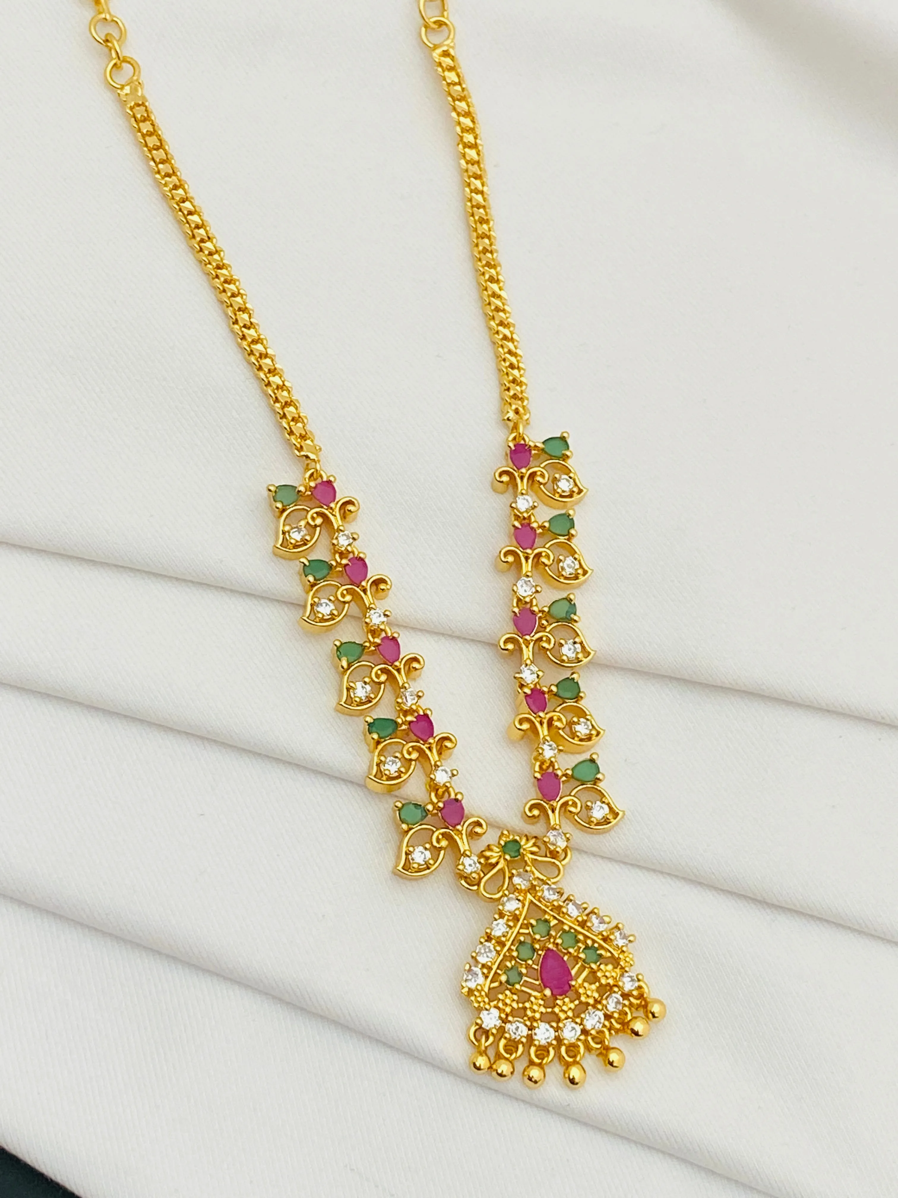 Charming Multi Color Gold Plated Necklace With Pearl