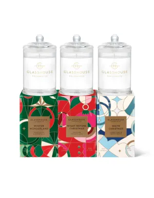 Christmas Candle Trio 3 X 60g Soy Candle- Winter Wonderland, Night Before Christmas, White Christmas - Glasshouse Fragrances