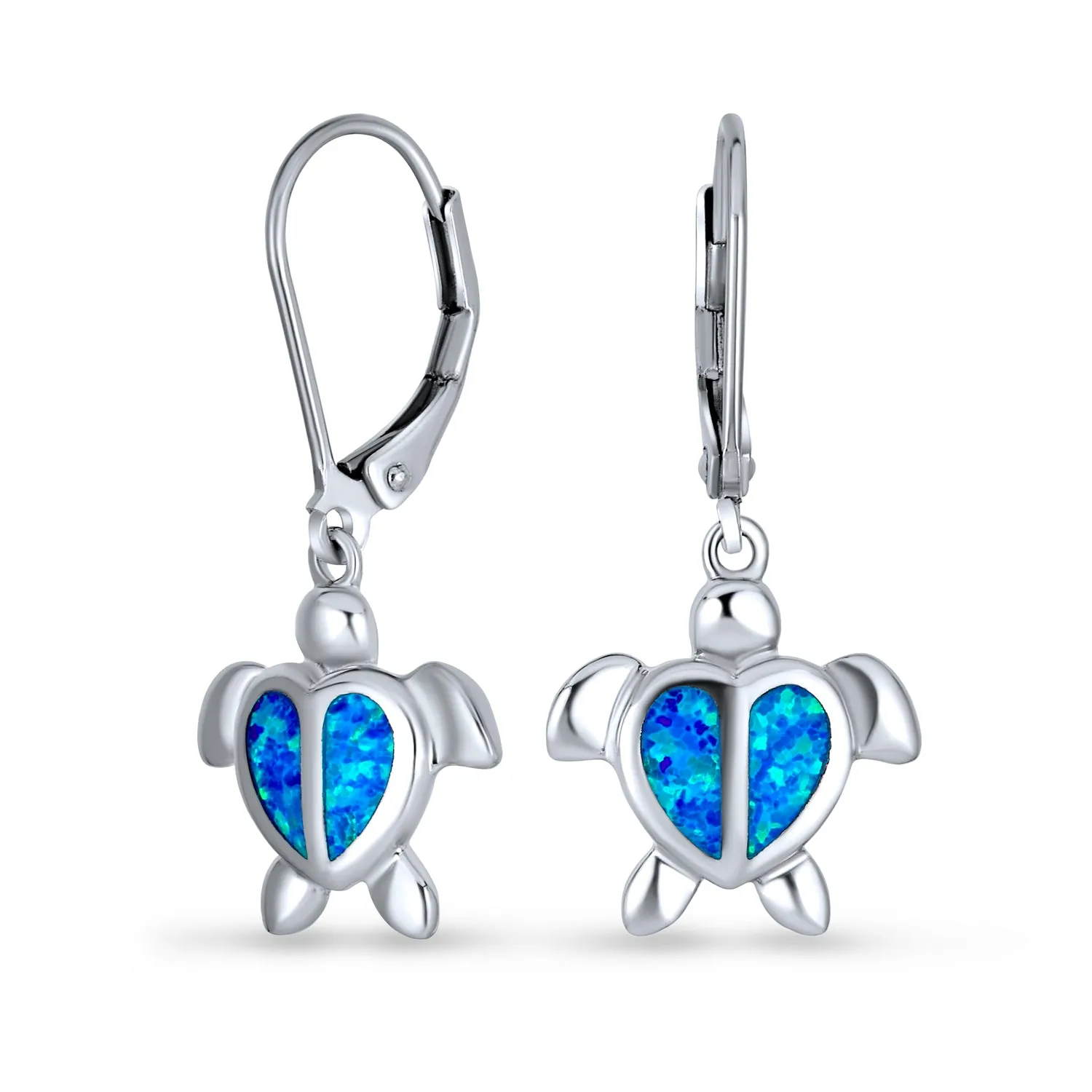 Created Opal Heart Turtle Drop Lever back Earrings .925 Sterling Silver