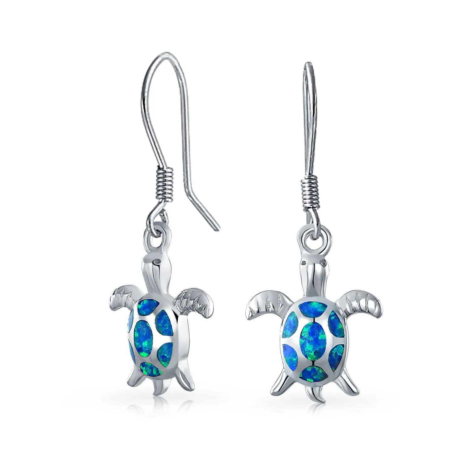 Created Opal Heart Turtle Drop Lever back Earrings .925 Sterling Silver