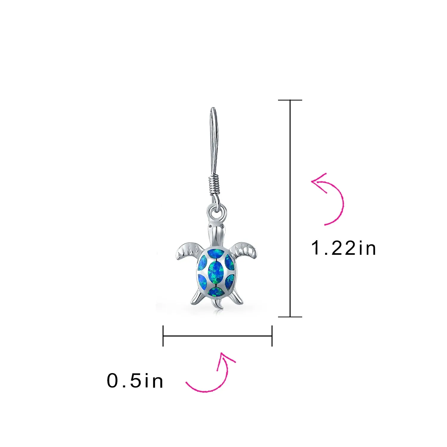 Created Opal Heart Turtle Drop Lever back Earrings .925 Sterling Silver