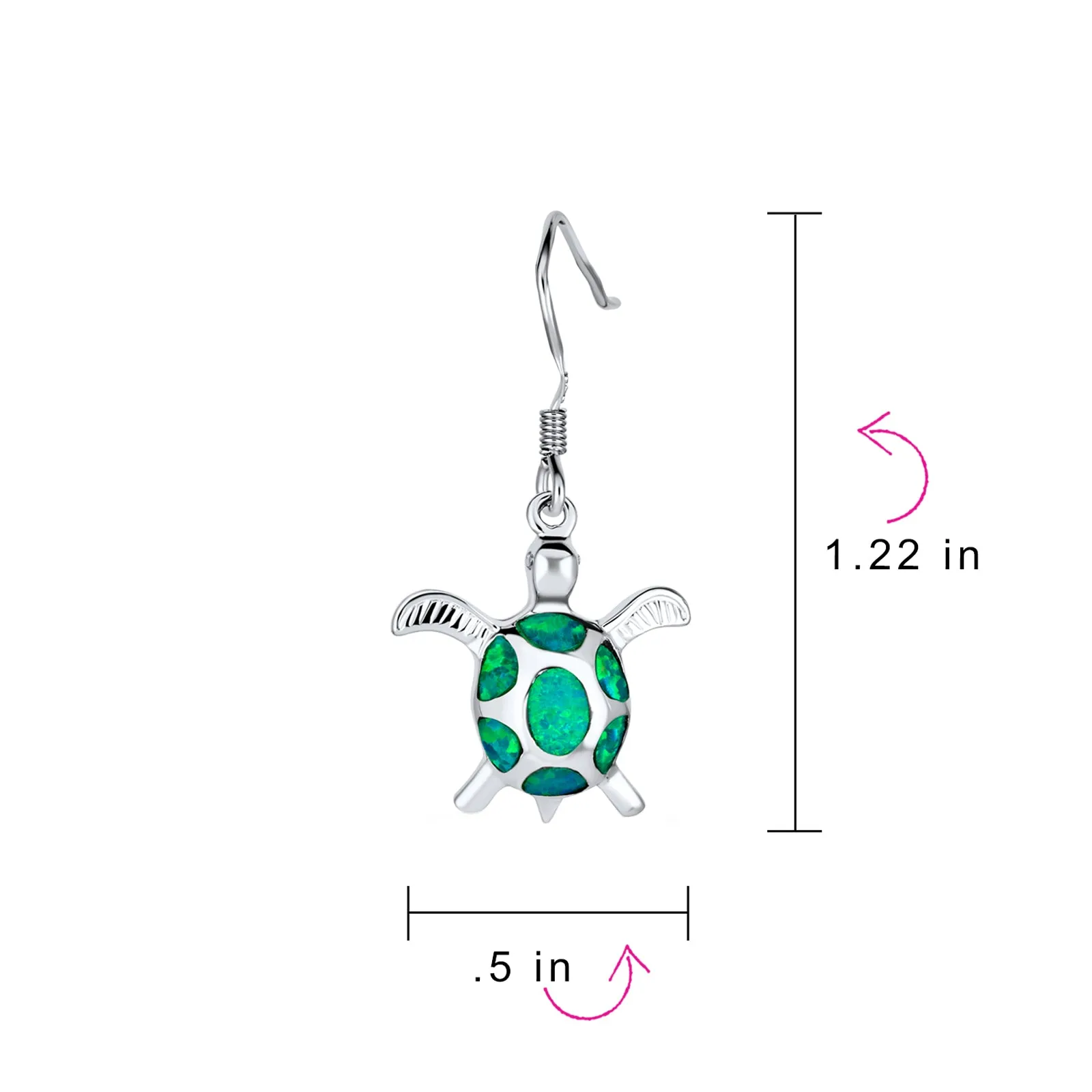 Created Opal Heart Turtle Drop Lever back Earrings .925 Sterling Silver