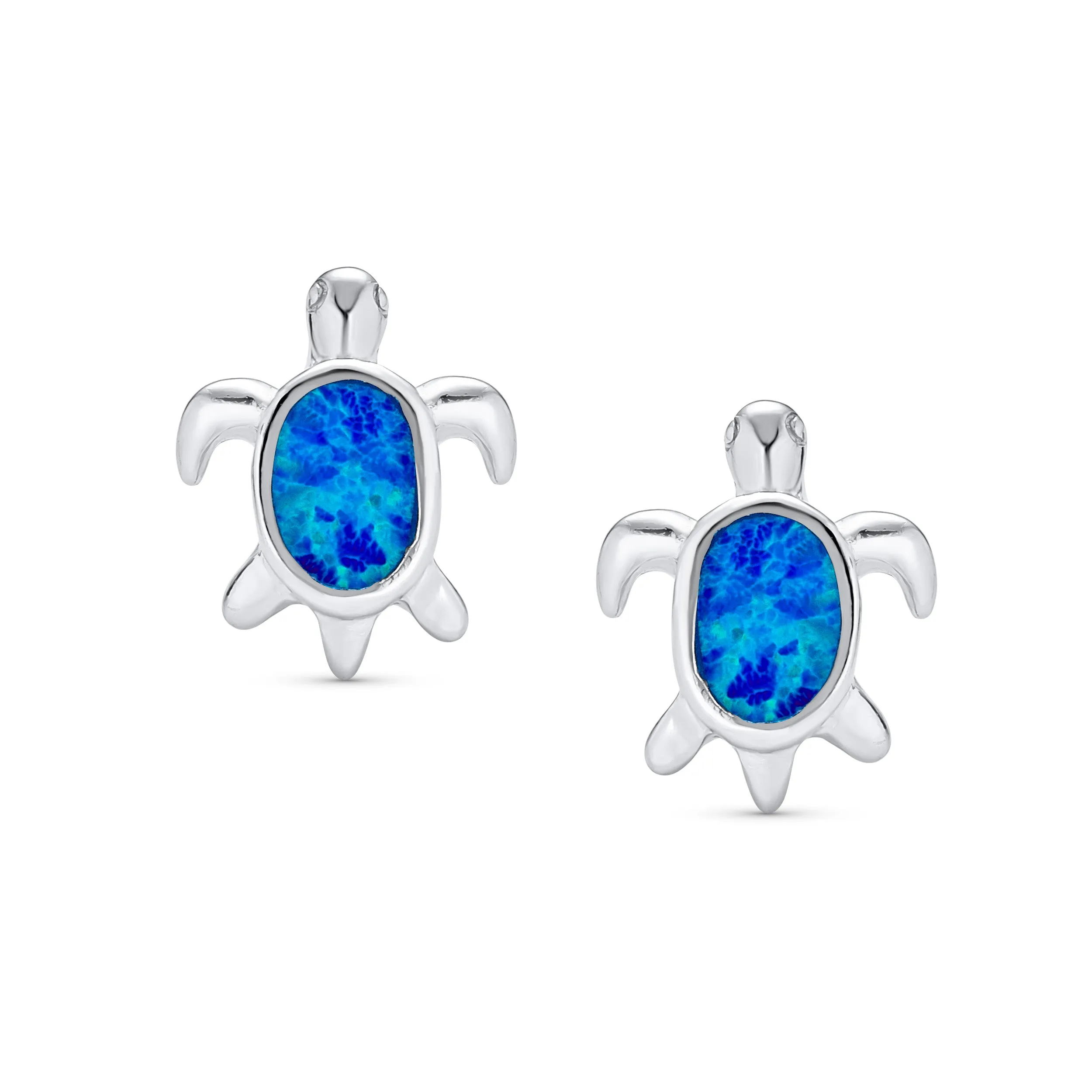 Created Opal Heart Turtle Drop Lever back Earrings .925 Sterling Silver