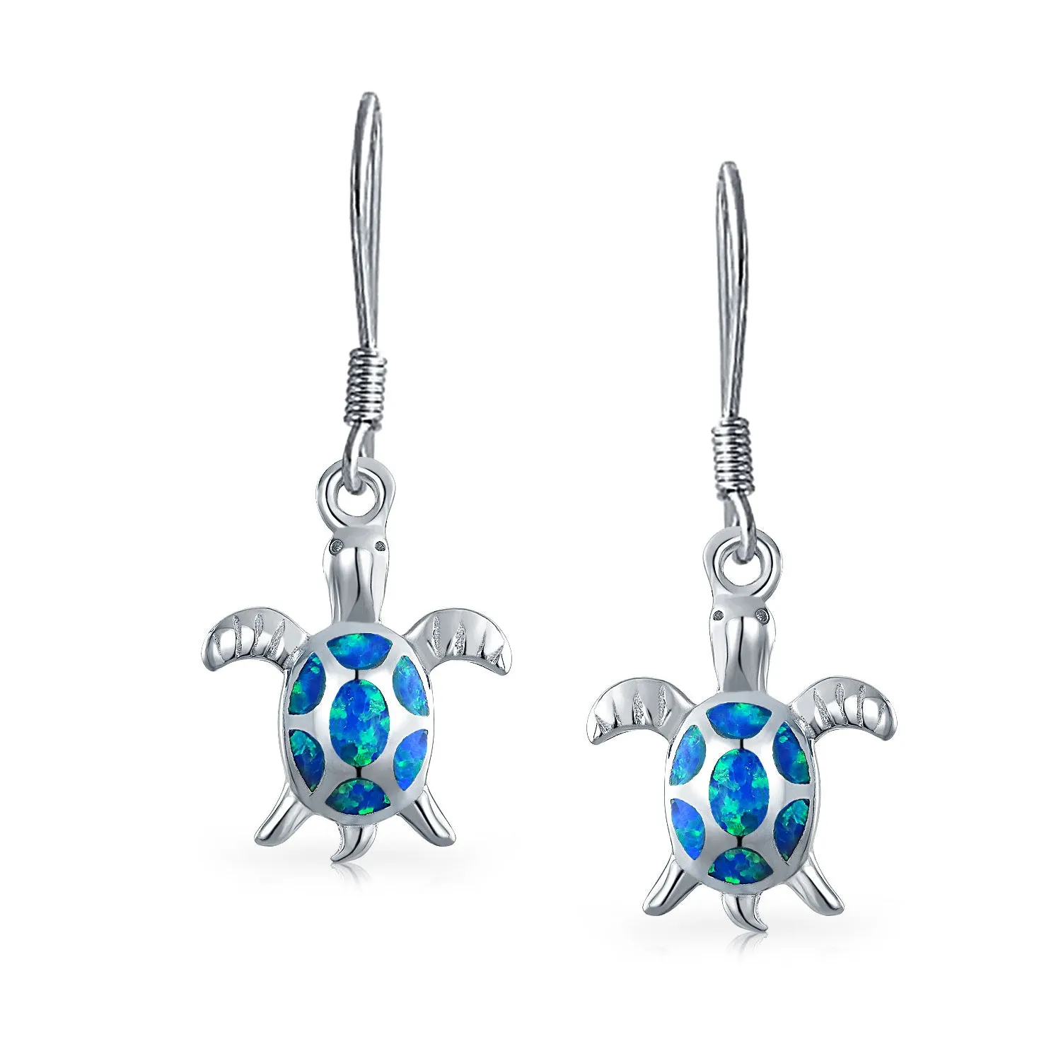 Created Opal Heart Turtle Drop Lever back Earrings .925 Sterling Silver