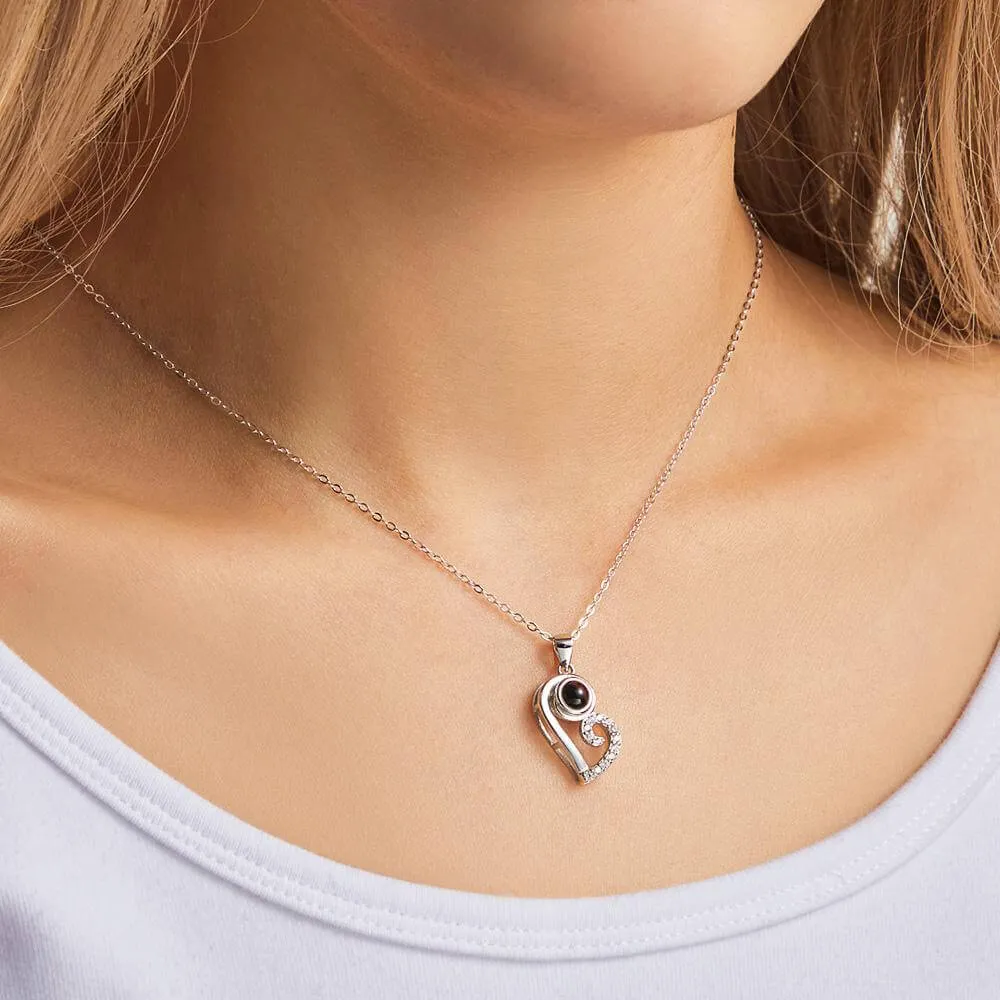 Custom Sterling Silver Heart Shaped Projection Necklace for Couples