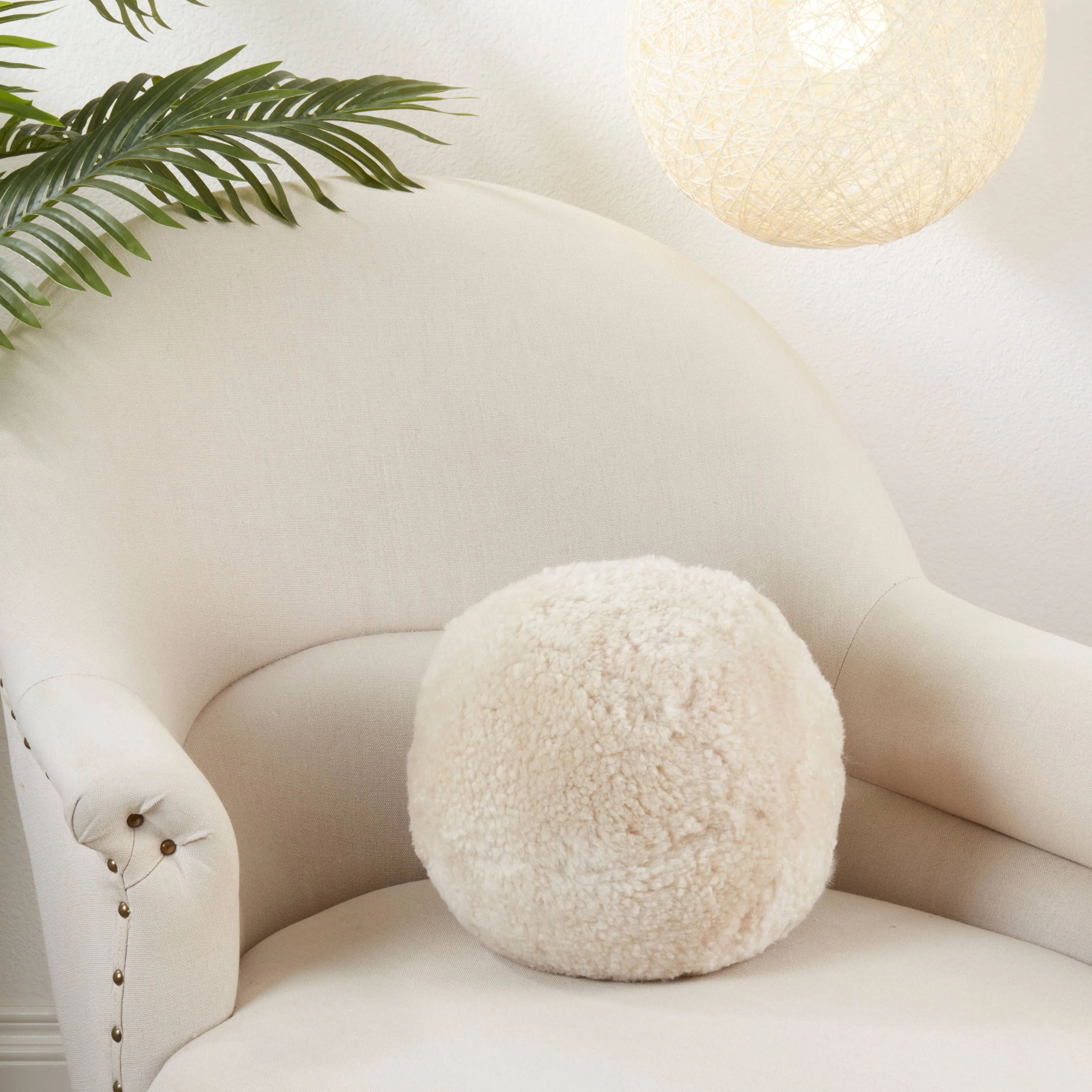 Fleece Fantasy Sheepskin Ball Throw Pillow: Ivory / Poly Filled / 12"