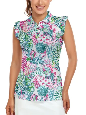 Floral Sleeveless Floral Athletic Polo Shirts For Women