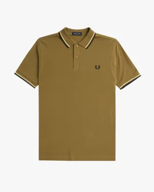 Fred Perry Twin Tipped Polo Shirt - Shaded Stone / Ice Cream / Black