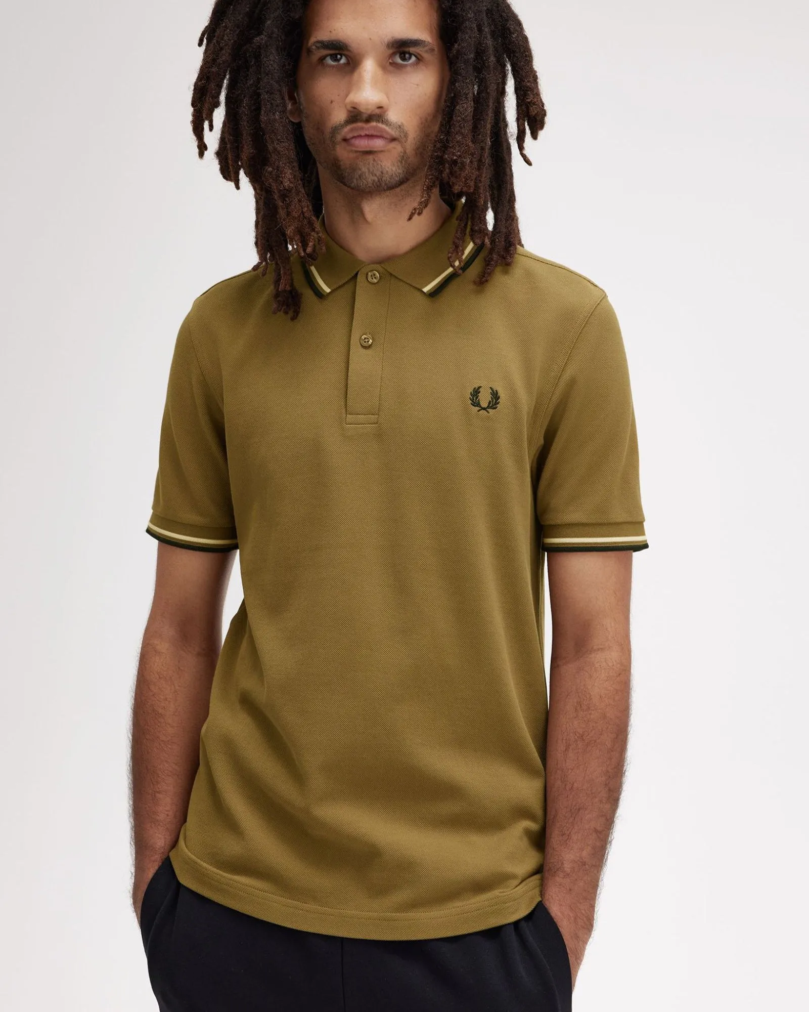 Fred Perry Twin Tipped Polo Shirt - Shaded Stone / Ice Cream / Black