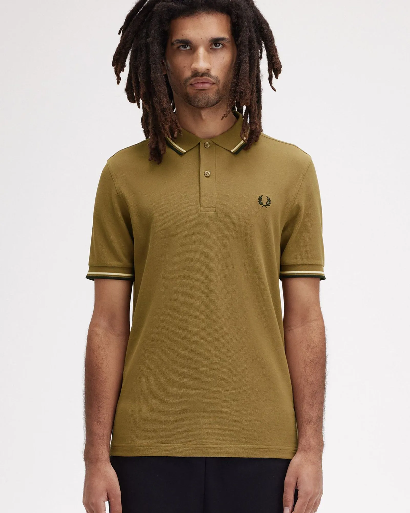 Fred Perry Twin Tipped Polo Shirt - Shaded Stone / Ice Cream / Black