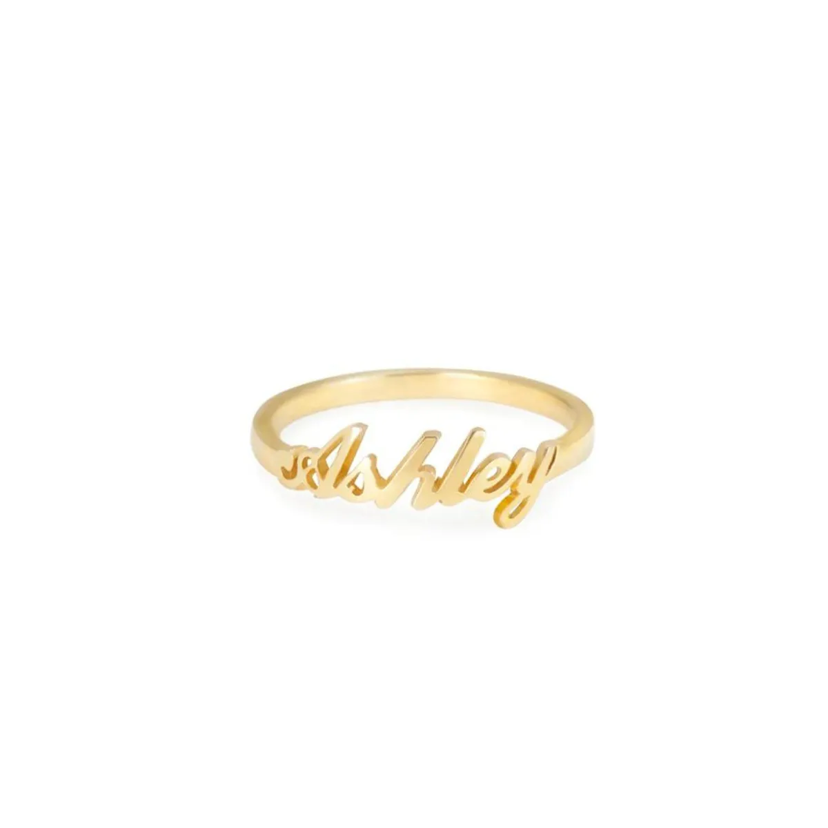 Gold Script Name Ring