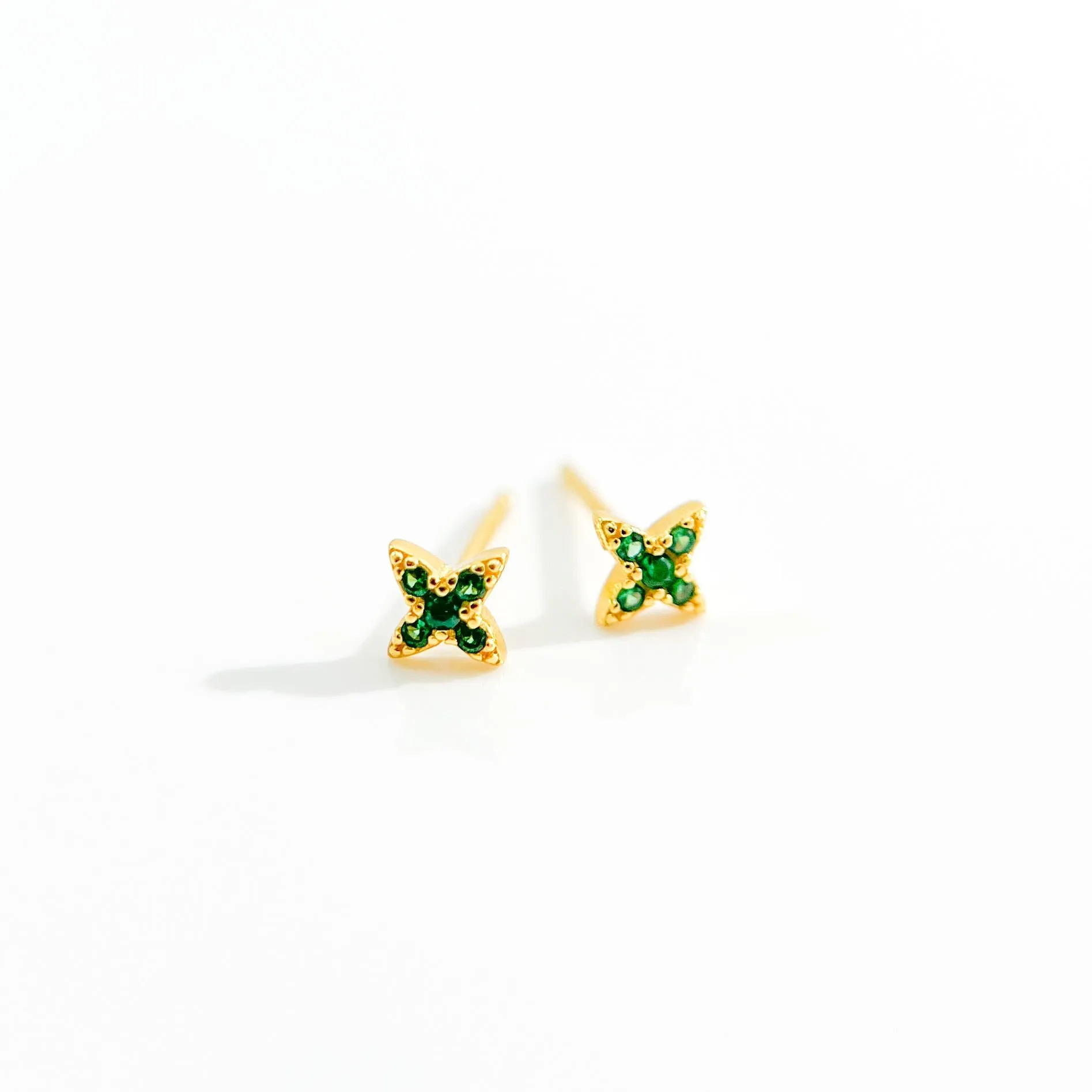 Green Gem Estrella Studs in Gold