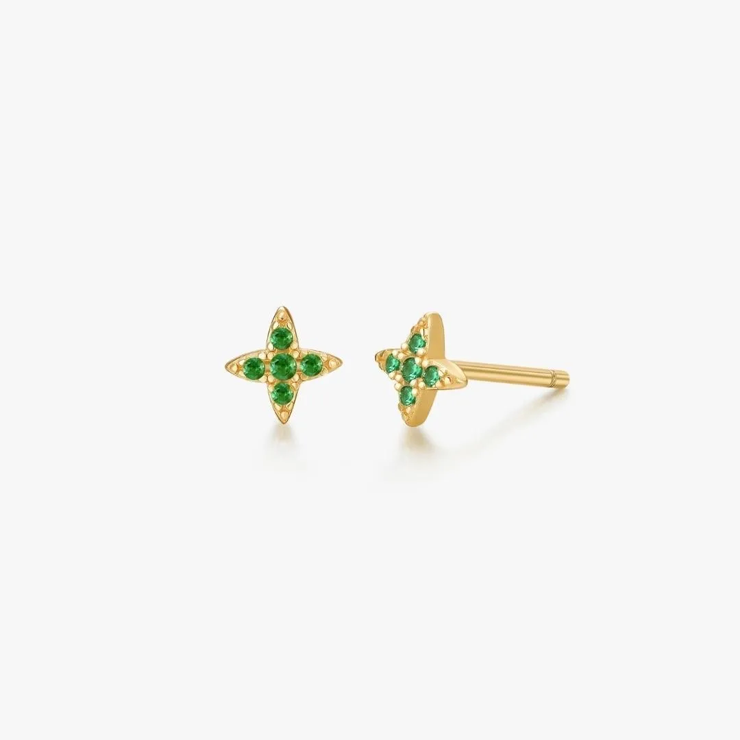 Green Gem Estrella Studs in Gold