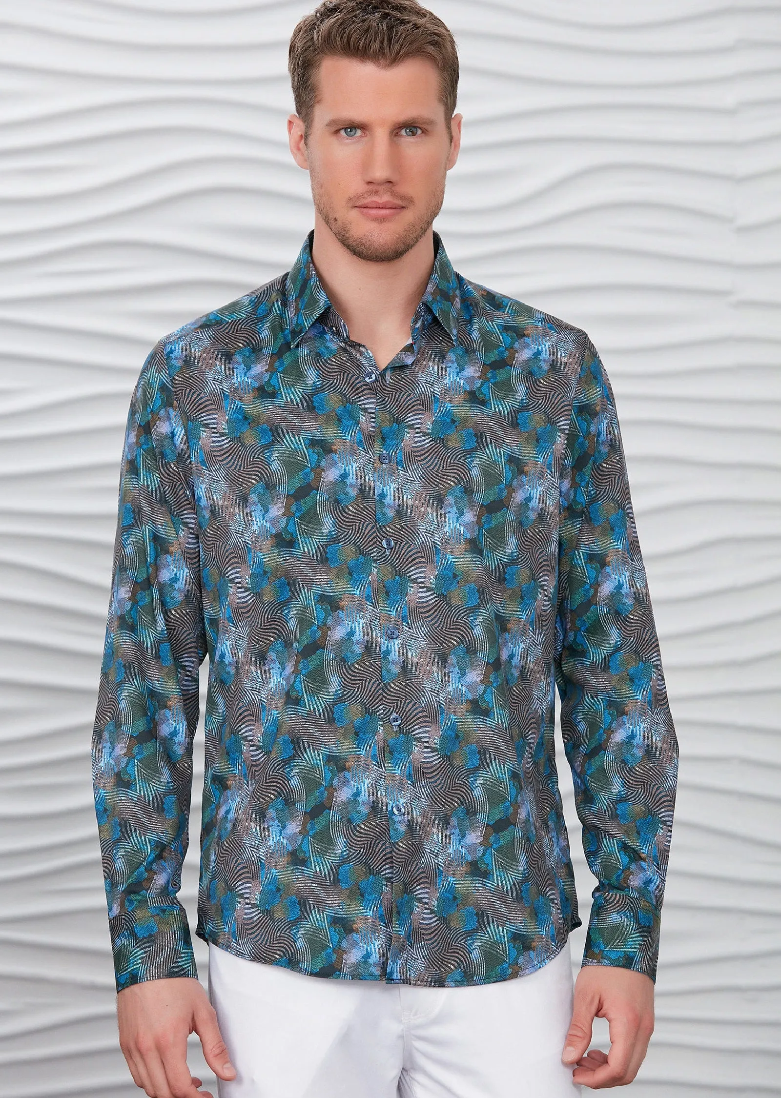 Green Pyschedelic Pattern Silky Shirt