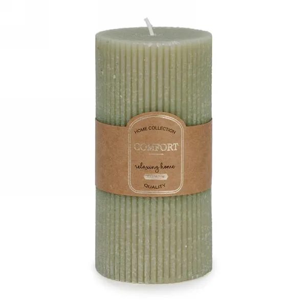 GREEN RIDGED PILLAR CANDLE 5.5" UNSCENTED