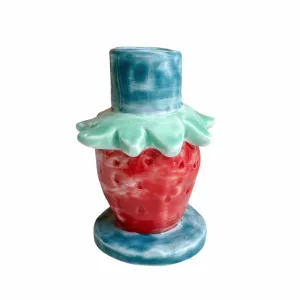 Hand-Painted Stoneware Strawberry Taper Holder