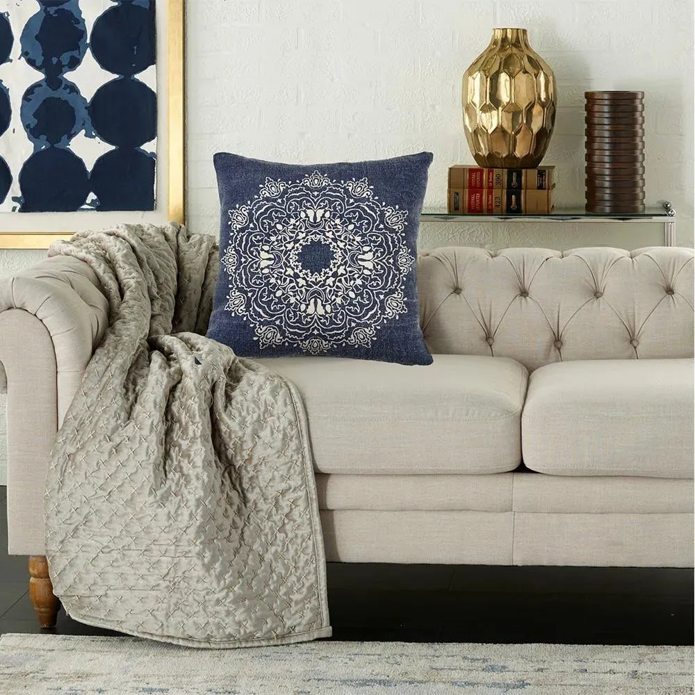 Intricate Medallion Navy and Cream LR04692 Throw Pillow